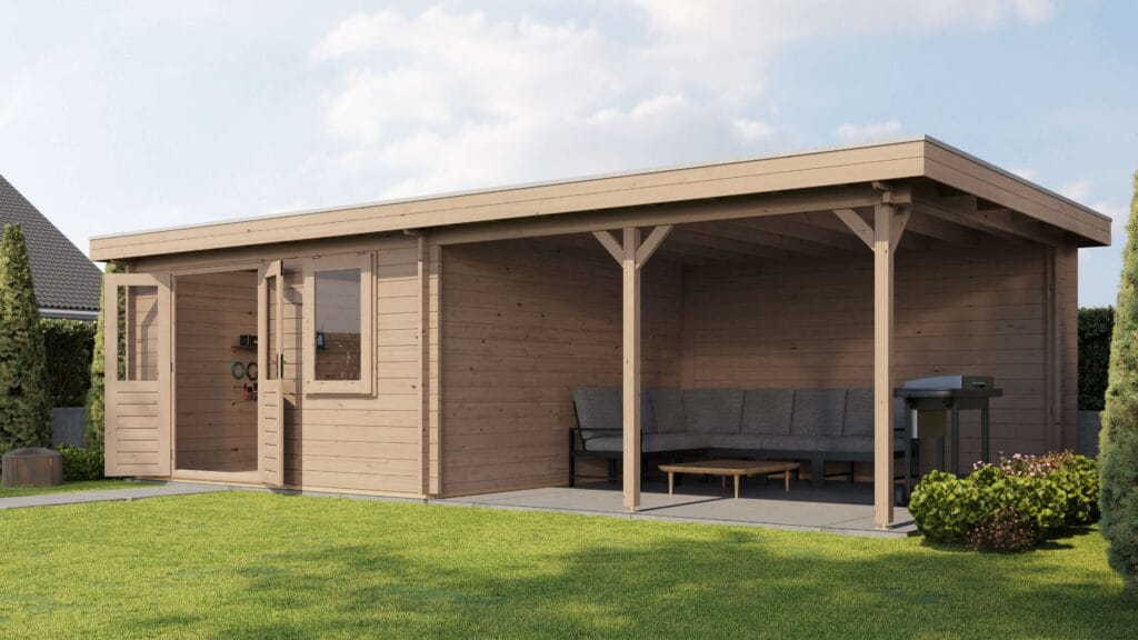 Lugarde Select Blokhut met overkapping Didam 400x400cm + 400cm - Onbehandeld