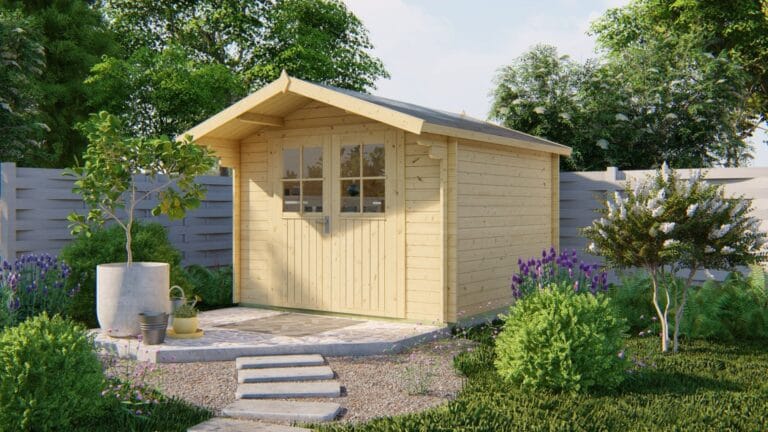 Deze stijlvolle blokhut met zadeldak en voorluifel is een perfecte combinatie van praktisch nut en sfeervolle uitstraling. Met een funderingsmaat van 282 x 282 cm en een vloeroppervlakte van 7,6 m² biedt deze blokhut voldoende ruimte voor het opbergen van tuingereedschap, fietsen of voor gebruik als compacte werk- of hobbyruimte. De toevoeging van een luifel aan de voorzijde maakt het geheel extra functioneel als beschutte zit- of opbergplek. De blokhut is vervaardigd uit geschaafd, onbehandeld vurenhout met een wanddikte van 34 mm, wat zorgt voor een robuuste en duurzame constructie. De dubbele deur is links scharnierend en voorzien van 4 mm enkel glas. Dankzij de losse roedes kun je zelf de uitstraling van ramen en deuren bepalen. Met een nokhoogte van 236 cm biedt het interieur een aangenaam ruimtelijk gevoel. Belangrijkste specificaties: – Fundering: 282 x 282 cm – Dakoppervlakte: 12,8 m² – Nokhoogte: 236 cm – Dikte wanden: 34 mm – Inclusief cilinderslot en bouwtekening 👉 Vraag een complete offerte aan en ontdek hoe deze blokhut jouw tuin verrijkt!