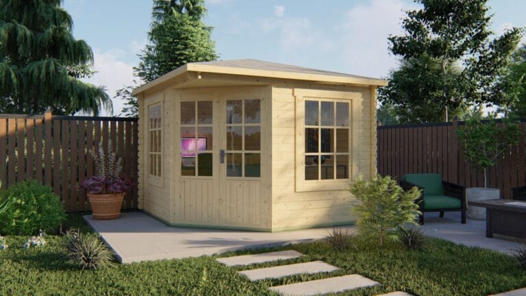 Deze compacte blokhut met puntdak is een ideale aanvulling op elke tuin. Gemaakt van geschaafd, onbehandeld vurenhout en uitgevoerd met een dubbele deur met 4 mm enkel glas, biedt deze blokhut niet alleen praktische opbergruimte maar ook een charmante uitstraling. De twee te openen ramen zorgen voor voldoende daglicht en ventilatie. Met een wanddikte van 28 mm en een funderingsmaat van 280 x 280 cm is deze blokhut stevig en duurzaam. De nokhoogte van 250 cm en een inhoud van 17,9 m³ geven je voldoende ruimte voor bijvoorbeeld tuingereedschap, fietsen of als hobbyruimte. De losse roedes en het klassieke ontwerp maken deze blokhut zowel functioneel als stijlvol. Belangrijkste kenmerken: – Fundering: 280 x 280 cm – Nokhoogte: 250 cm – Dakoppervlakte: 11 m² – 2 te openen ramen – Inclusief cilinderslot en bouwtekening 👉 Vraag een complete offerte aan en ontdek wat deze blokhut voor jouw tuin kan betekenen!