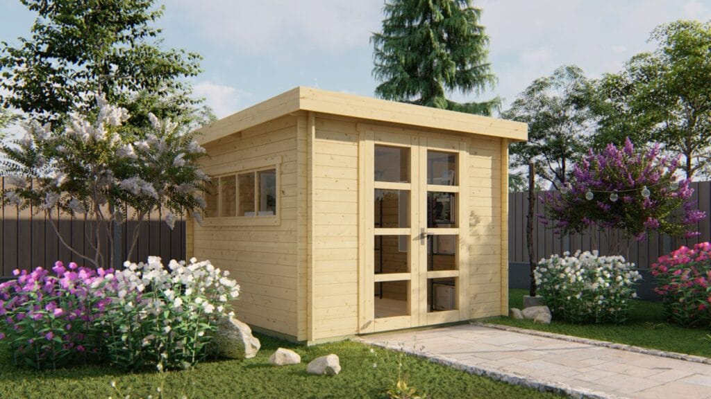 Deze ruime, vierkante blokhut met strak plat dak is een echte allrounder in je tuin. Dankzij het geschaafde, gedroogde vurenhout en de degelijke 28 mm wanddikte is hij zowel stevig als stijlvol. De dubbele deur met enkel glas en het vaste raam zorgen voor een lichte en toegankelijke ruimte. Extra handig: deuren en ramen zijn naar wens links of rechts te plaatsen. Kenmerken & Constructie: Afmetingen: Lengte 298 cm x Breedte 298 cm Wanddikte: 28 mm – robuuste en isolerende opbouw Nokhoogte: 225 cm Totale oppervlakte: 7,8 m² Inhoud: 17,5 m³ Indeling: Binnenruimte: 7,8 m² vloeroppervlak Aantal ruimtes: 1 Materialen & Details: Materiaal: Onbehandeld, geschaafd en gedroogd vurenhout Daktype: Plat dak (dakbedekking optioneel bij te bestellen) Fundering: 280 x 280 cm Dakoppervlakte: 10,2 m² Deurtype: Dubbele deur, rechts scharnierend Glas: Enkel glas van 4 mm met losse roedes Ramen: 1 vast raam Afmeting hoekverbinding: 9 cm Cilinderslot inbegrepen Extra eigenschappen: Ramen en deuren flexibel te plaatsen (links of rechts) Niet geschikt voor dakpannen Geschikt als berging, tuinkantoor of hobbyruimte Een veelzijdige blokhut met een moderne uitstraling, die dankzij de flexibele plaatsing van ramen en deuren helemaal naar wens is in te delen. 👉 Voor een volledige offerte kun je een afspraak maken of langskomen bij Blokhut.nl in Klazienaveen.