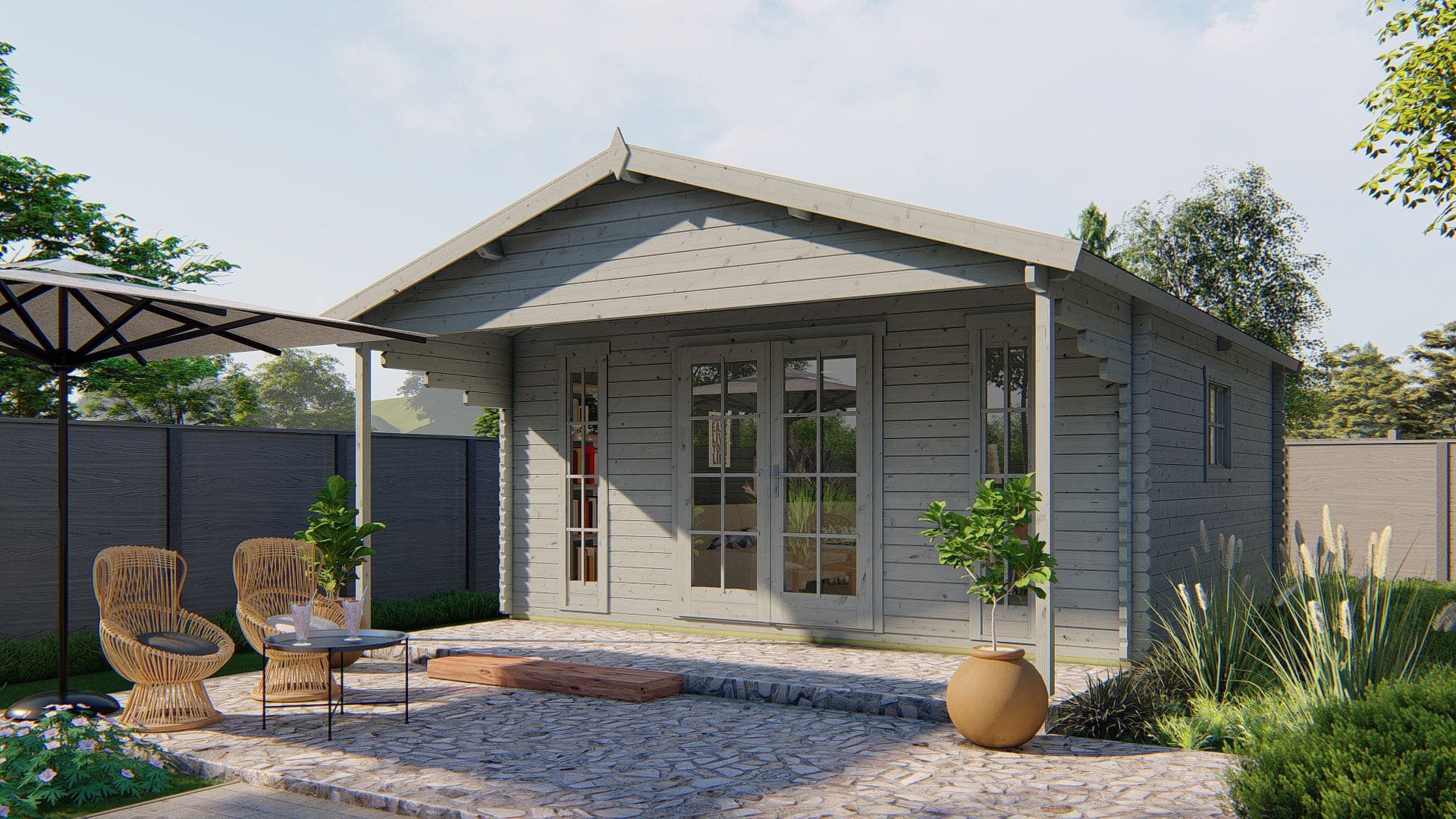 Blokhut - Tuinhuis Emiel | 44 mm | vuren onbehandeld Blokhut - Tuinhuis Emiel | 44 mm | vuren onbehandeld