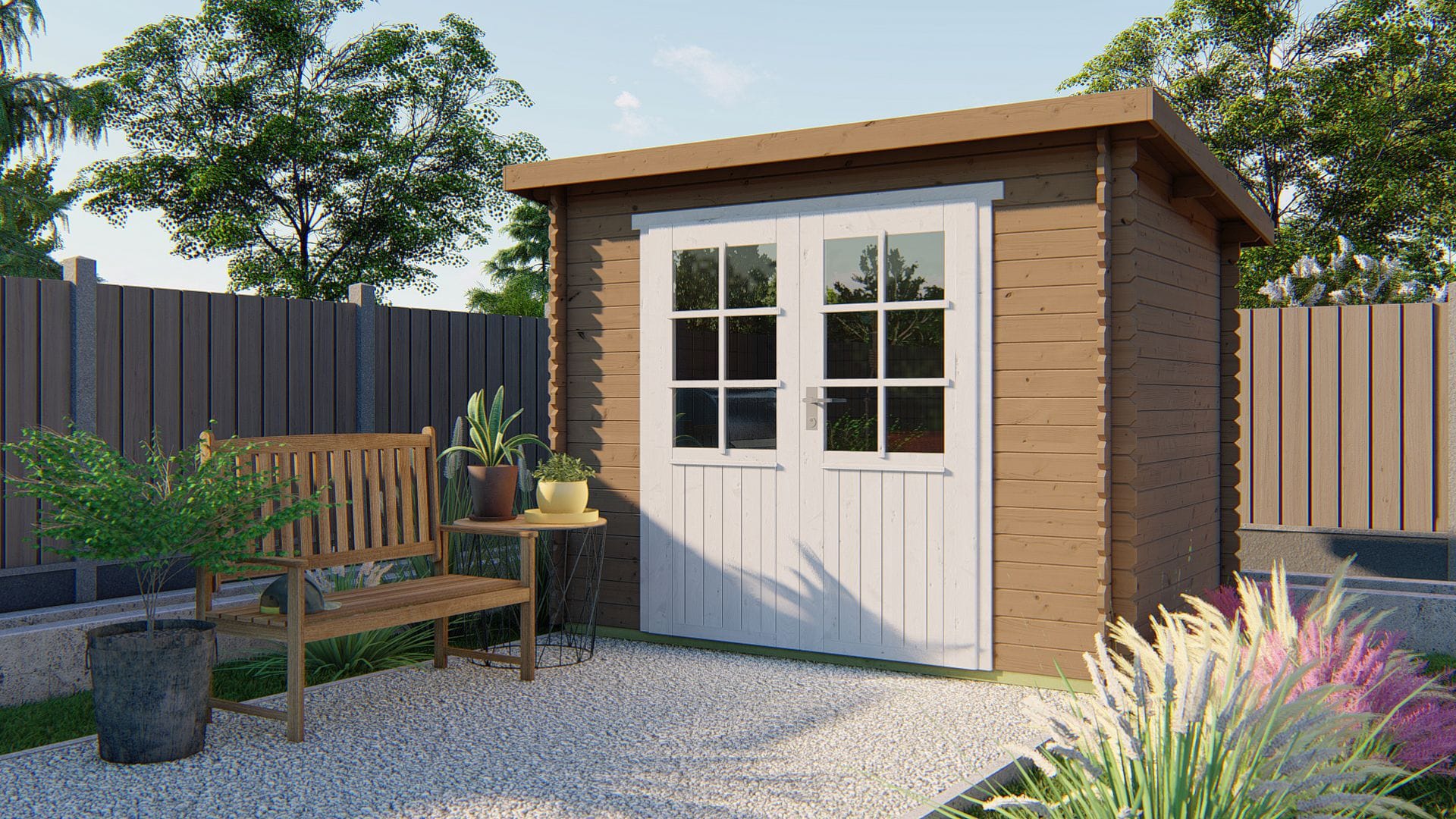 Deze compacte houten blokhut met lessenaarsdak is ideaal voor wie een nette en functionele opberg- of werkruimte in de tuin zoekt. Het geschaafde en gedroogde vurenhout biedt een strakke afwerking, terwijl de vaste roedes en dubbele deuren met enkel glas voor lichtinval en een uitnodigende uitstraling zorgen. Dankzij het slimme formaat past deze blokhut zelfs in kleinere tuinen. Kenmerken & Constructie: Afmetingen blokhut: Lengte 290 cm x Breedte 200 cm Wanddikte: 28 mm – solide en duurzaam Nokhoogte: 217 cm Totale oppervlakte: 4,61 m² Inhoud: 9,6 m³ Daktype: Lessenaarsdak (dakbedekking optioneel bij te bestellen) Dakoppervlakte: 6,8 m² Indeling: Binnenruimte: 4,61 m² vloeroppervlak Aantal ruimtes: 1 Materialen & Details: Materiaal: Onbehandeld, geschaafd en gedroogd vurenhout Deurtype: Dubbele deur, rechts scharnierend Glas: Enkel glas van 3 mm met vaste roedes Fundering: 270 x 180 cm Afmeting hoekverbinding: 10 cm Cilinderslot inbegrepen Extra eigenschappen: Niet geschikt voor dakpannen Compact en stijlvol – ideaal als berging of werkhoek Een praktische en stijlvolle blokhut voor wie op zoek is naar een efficiënte oplossing met een strakke uitstraling. 👉 Voor een volledige offerte kun je een afspraak maken of langskomen bij Blokhut.nl in Klazienaveen. Deze compacte houten blokhut met lessenaarsdak is ideaal voor wie een nette en functionele opberg- of werkruimte in de tuin zoekt. Het geschaafde en gedroogde vurenhout biedt een strakke afwerking, terwijl de vaste roedes en dubbele deuren met enkel glas voor lichtinval en een uitnodigende uitstraling zorgen. Dankzij het slimme formaat past deze blokhut zelfs in kleinere tuinen. Kenmerken & Constructie: Afmetingen blokhut: Lengte 290 cm x Breedte 200 cm Wanddikte: 28 mm – solide en duurzaam Nokhoogte: 217 cm Totale oppervlakte: 4,61 m² Inhoud: 9,6 m³ Daktype: Lessenaarsdak (dakbedekking optioneel bij te bestellen) Dakoppervlakte: 6,8 m² Indeling: Binnenruimte: 4,61 m² vloeroppervlak Aantal ruimtes: 1 Materialen & Details: Materiaal: Onbehandeld, geschaafd en gedroogd vurenhout Deurtype: Dubbele deur, rechts scharnierend Glas: Enkel glas van 3 mm met vaste roedes Fundering: 270 x 180 cm Afmeting hoekverbinding: 10 cm Cilinderslot inbegrepen Extra eigenschappen: Niet geschikt voor dakpannen Compact en stijlvol – ideaal als berging of werkhoek Een praktische en stijlvolle blokhut voor wie op zoek is naar een efficiënte oplossing met een strakke uitstraling. 👉 Voor een volledige offerte kun je een afspraak maken of langskomen bij Blokhut.nl in Klazienaveen.
