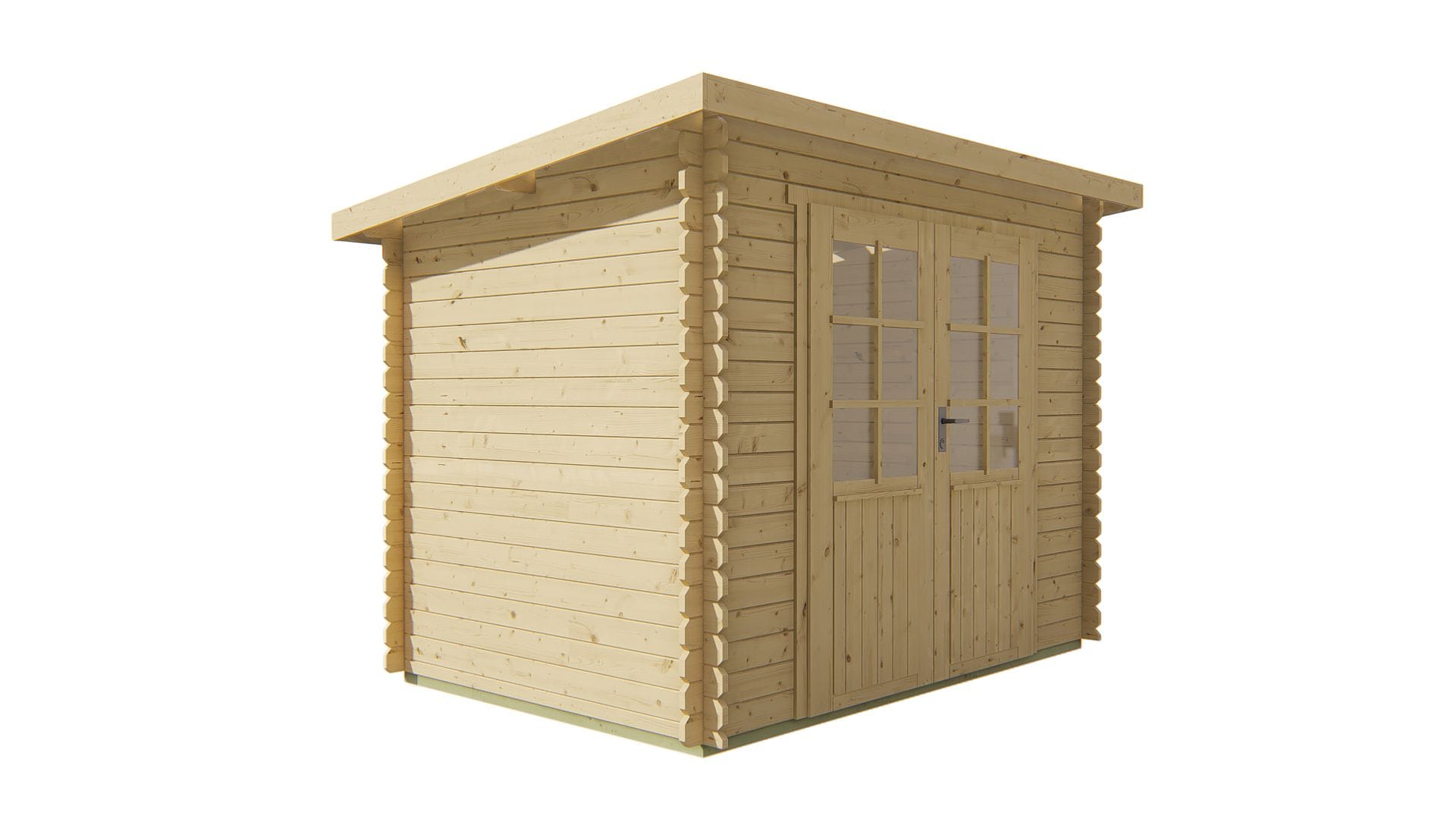 Deze compacte houten blokhut met lessenaarsdak is ideaal voor wie een nette en functionele opberg- of werkruimte in de tuin zoekt. Het geschaafde en gedroogde vurenhout biedt een strakke afwerking, terwijl de vaste roedes en dubbele deuren met enkel glas voor lichtinval en een uitnodigende uitstraling zorgen. Dankzij het slimme formaat past deze blokhut zelfs in kleinere tuinen. Kenmerken & Constructie: Afmetingen blokhut: Lengte 290 cm x Breedte 200 cm Wanddikte: 28 mm – solide en duurzaam Nokhoogte: 217 cm Totale oppervlakte: 4,61 m² Inhoud: 9,6 m³ Daktype: Lessenaarsdak (dakbedekking optioneel bij te bestellen) Dakoppervlakte: 6,8 m² Indeling: Binnenruimte: 4,61 m² vloeroppervlak Aantal ruimtes: 1 Materialen & Details: Materiaal: Onbehandeld, geschaafd en gedroogd vurenhout Deurtype: Dubbele deur, rechts scharnierend Glas: Enkel glas van 3 mm met vaste roedes Fundering: 270 x 180 cm Afmeting hoekverbinding: 10 cm Cilinderslot inbegrepen Extra eigenschappen: Niet geschikt voor dakpannen Compact en stijlvol – ideaal als berging of werkhoek Een praktische en stijlvolle blokhut voor wie op zoek is naar een efficiënte oplossing met een strakke uitstraling. 👉 Voor een volledige offerte kun je een afspraak maken of langskomen bij Blokhut.nl in Klazienaveen. Deze compacte houten blokhut met lessenaarsdak is ideaal voor wie een nette en functionele opberg- of werkruimte in de tuin zoekt. Het geschaafde en gedroogde vurenhout biedt een strakke afwerking, terwijl de vaste roedes en dubbele deuren met enkel glas voor lichtinval en een uitnodigende uitstraling zorgen. Dankzij het slimme formaat past deze blokhut zelfs in kleinere tuinen. Kenmerken & Constructie: Afmetingen blokhut: Lengte 290 cm x Breedte 200 cm Wanddikte: 28 mm – solide en duurzaam Nokhoogte: 217 cm Totale oppervlakte: 4,61 m² Inhoud: 9,6 m³ Daktype: Lessenaarsdak (dakbedekking optioneel bij te bestellen) Dakoppervlakte: 6,8 m² Indeling: Binnenruimte: 4,61 m² vloeroppervlak Aantal ruimtes: 1 Materialen & Details: Materiaal: Onbehandeld, geschaafd en gedroogd vurenhout Deurtype: Dubbele deur, rechts scharnierend Glas: Enkel glas van 3 mm met vaste roedes Fundering: 270 x 180 cm Afmeting hoekverbinding: 10 cm Cilinderslot inbegrepen Extra eigenschappen: Niet geschikt voor dakpannen Compact en stijlvol – ideaal als berging of werkhoek Een praktische en stijlvolle blokhut voor wie op zoek is naar een efficiënte oplossing met een strakke uitstraling. 👉 Voor een volledige offerte kun je een afspraak maken of langskomen bij Blokhut.nl in Klazienaveen.