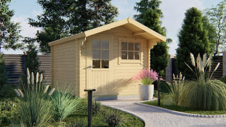 Deze charmante blokhut met overkapping combineert functionaliteit met een klassieke uitstraling. Gemaakt van geschaafd, onbehandeld vurenhout en voorzien van een zadeldak, past deze blokhut perfect in elke tuin. Met een funderingsmaat van 280 x 280 cm en een binnenruimte van 7,8 m² biedt deze blokhut voldoende ruimte voor opslag of een knusse werkplek. De blokhut is uitgerust met een rechts scharnierende enkele deur met 4 mm enkel glas en een te openen raam, beide voorzien van vaste roedes. Dankzij de modulaire opbouw kun je zelf kiezen of je de deur en ramen links of rechts plaatst. De overkapping aan de voorzijde maakt het geheel af en biedt een beschutte plek om te zitten of spullen droog te houden. Belangrijkste specificaties: – Wanddikte: 28 mm – Nokhoogte: 245 cm – Dakoppervlakte: 12,3 m² – Inhoud: 17,5 m³ – Inclusief cilinderslot Een solide, veelzijdige blokhut met authentieke uitstraling en praktische indeling. 👉 Vraag nu een complete offerte aan.