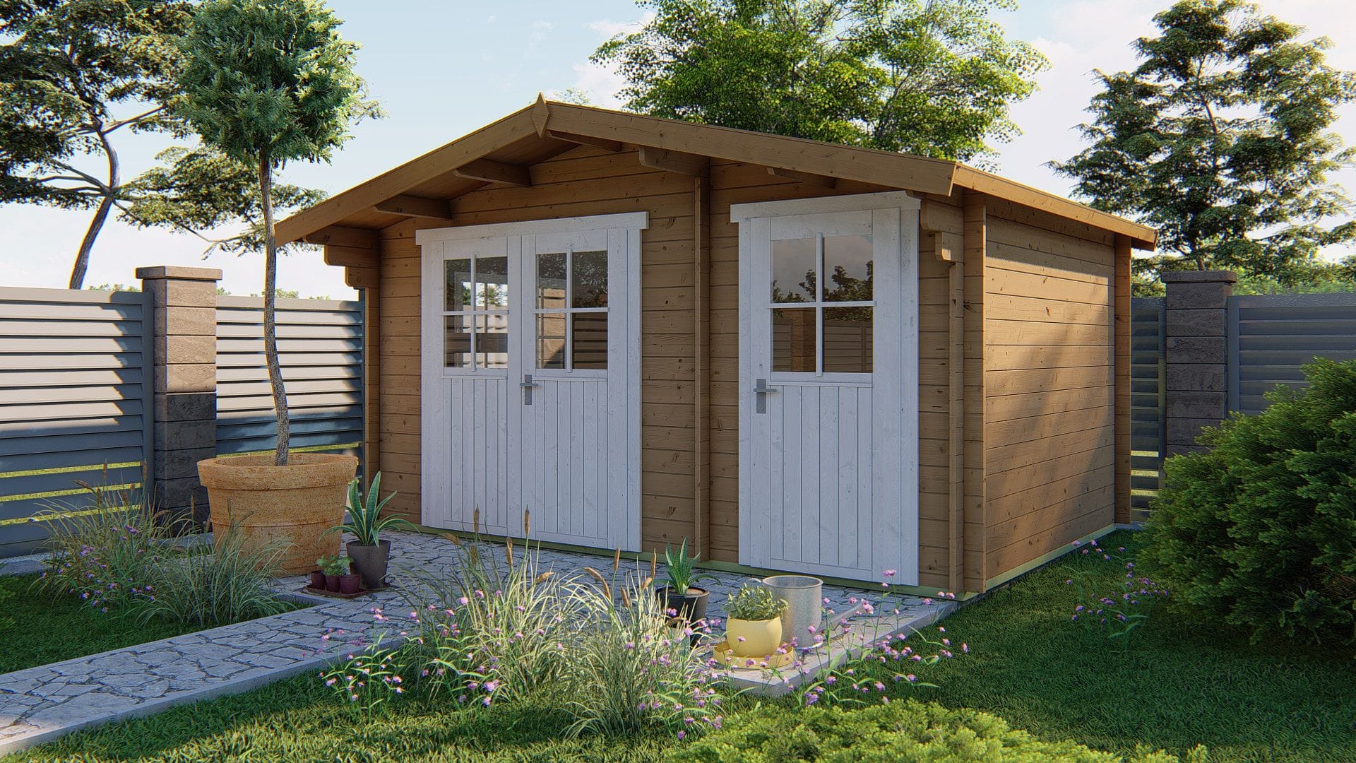 Blokhut - Tuinhuis Fraga | 34 mm | vuren onbehandeld Blokhut - Tuinhuis Fraga | 34 mm | vuren onbehandeld