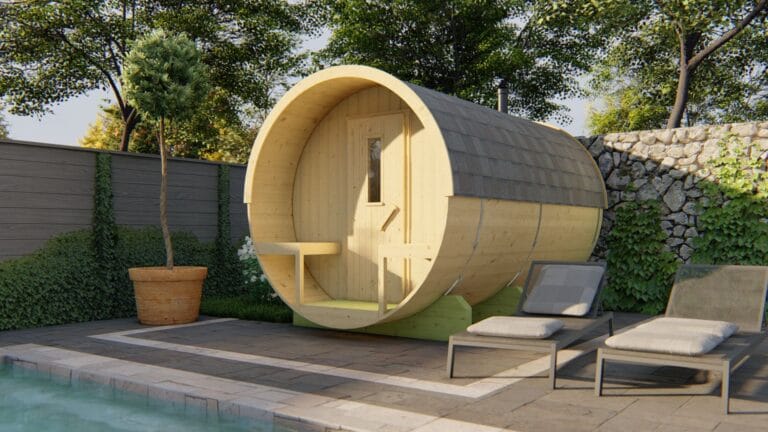 Deze stijlvolle en functionele sauna is perfect voor wie thuis wil genieten van ultieme ontspanning. Gemaakt van geschaafd, onbehandeld vurenhout en voorzien van zwarte dakshingles, combineert dit model duurzaamheid met een natuurlijke uitstraling. Kenmerken: Afmetingen: Lengte 300 cm x Diameter 205 cm x Breedte 205 cm Wanddikte: 38 mm – zorgt voor uitstekende isolatie Nokhoogte: 225 cm Binnenruimte: 3,8 m² vloeroppervlak en 11,8 m³ inhoud Dakoppervlakte: 13,6 m² Indeling & Comfort: Aantal ruimtes: 2 – inclusief een aparte kleedruimte Ramen: 1 vast raam + 1 te openen raam Sauna achterwand: Uitgerust met 2 standaard ramen voor lichtinval en sfeer Uitvoering & Materialen: Materiaal: Vurenhout (onbehandeld) Afwerking: Geschaafd voor een strakke, verzorgde look Glas: Gehard enkelglas – veilig en stijlvol Dakbedekking: Inclusief zwarte dakshingles Wat zit erbij? Inclusief: Houten vloer, fundering, bouwtekening en bevestigingsmaterialen Deurtype: Enkele deur Deze sauna is ideaal voor plaatsing in de tuin en biedt dankzij de aparte kleedruimte extra privacy en comfort. Laat de stress van je afglijden en creëer je eigen wellnessplek in de buitenlucht!