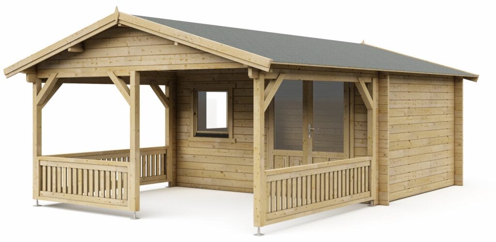 Blokhut 4x3+3 Interflex 440x645x265cm met Veranda 300 cm Wanddikte 50 mm