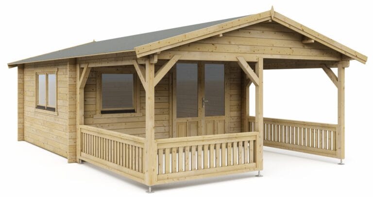 Blokhut 4x4+3 Interflex 440x745x265cm met Veranda 300 cm Wanddikte 50 mm