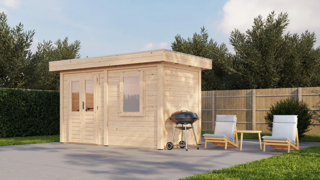 Modern Tuinhuis Gorssel 388x200 cm – Platdak – 28 mm – Onbehandeld – Exclusief EPDM