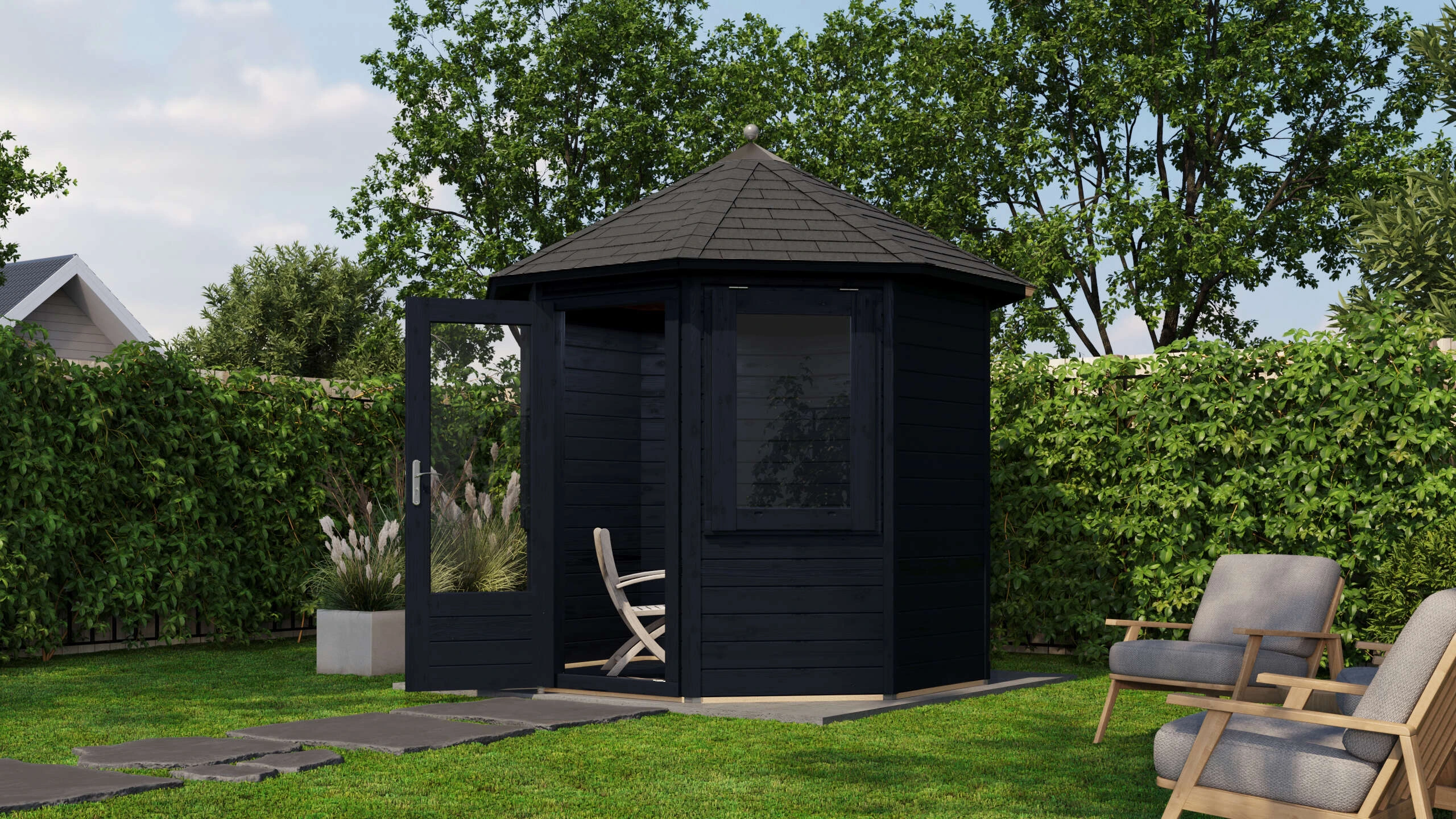 Prima Tuinhuis Venlo Ø250 cm – Achtkant – 28 mm – Onbehandeld – Inclusief SHINGLES Prima Tuinhuis Venlo Ø250 cm – Achtkant – 28 mm – Onbehandeld – Inclusief SHINGLES