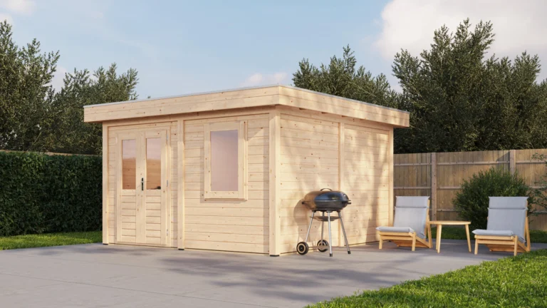Modern Tuinhuis Rotterdam 388x388 cm – Platdak – 28 mm – Onbehandeld – Exclusief EPDM