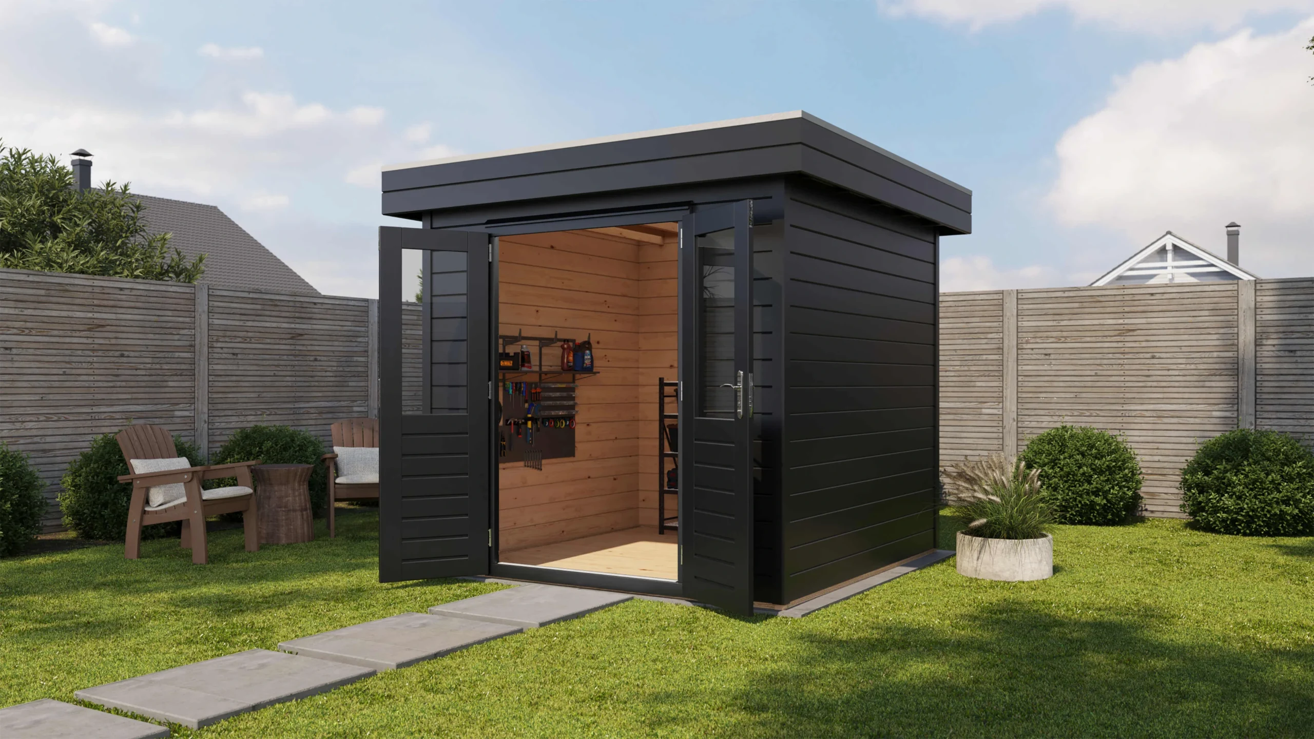 Prima Tuinhuis Delft 240x240 cm – Platdak – 28 mm – Onbehandeld – Exclusief EPDM Prima Tuinhuis Delft 240x240 cm – Platdak – 28 mm – Onbehandeld – Exclusief EPDM