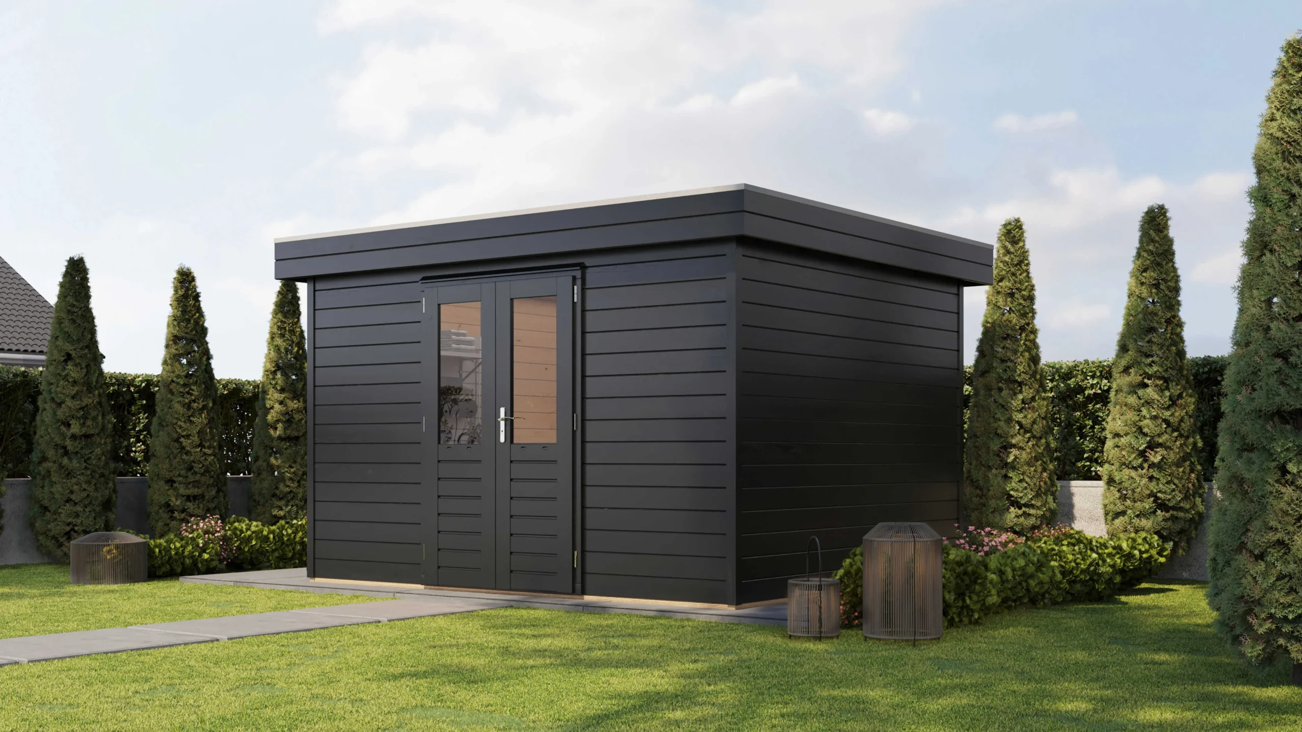 Prima Tuinhuis Heerlen 360x300 cm – Platdak – 44 mm – Onbehandeld – Exclusief EPDM Prima Tuinhuis Heerlen 360x300 cm – Platdak – 44 mm – Onbehandeld – Exclusief EPDM