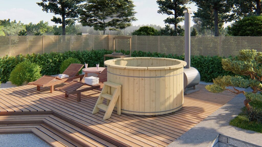 hottub met externe rvs kachel ø200 cm onbehandeld vuren